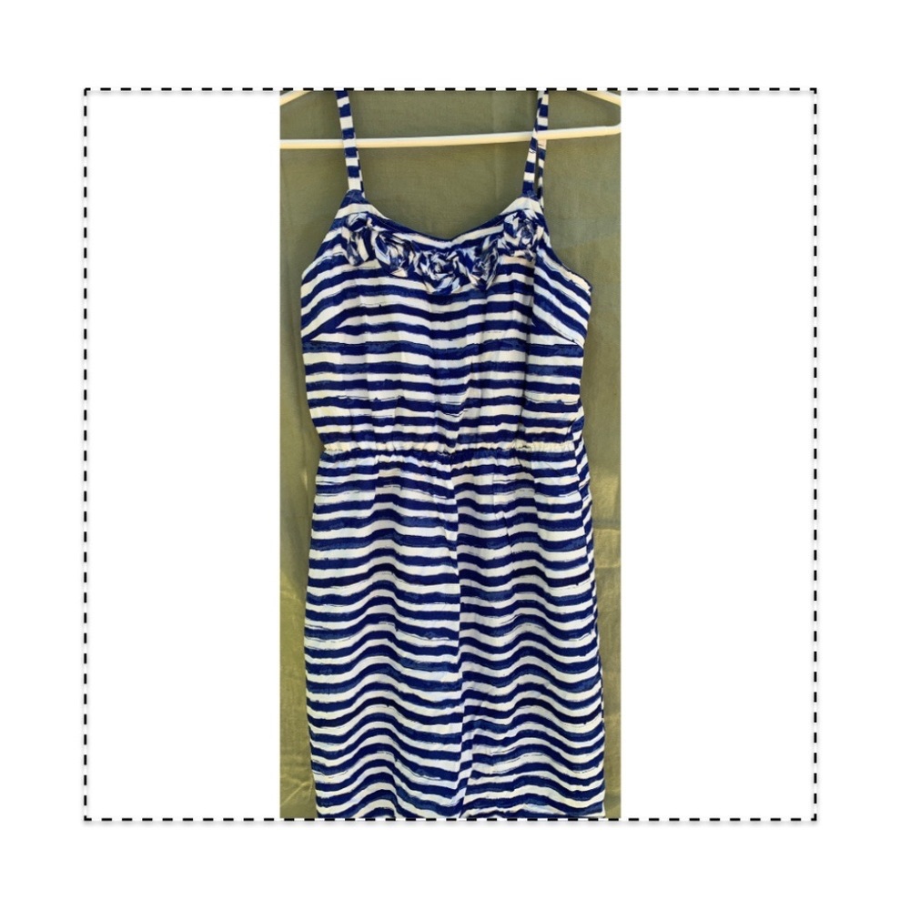 3333– Loft Watercolor Sundress, striped with rosettes, spaghetti straps, size 0